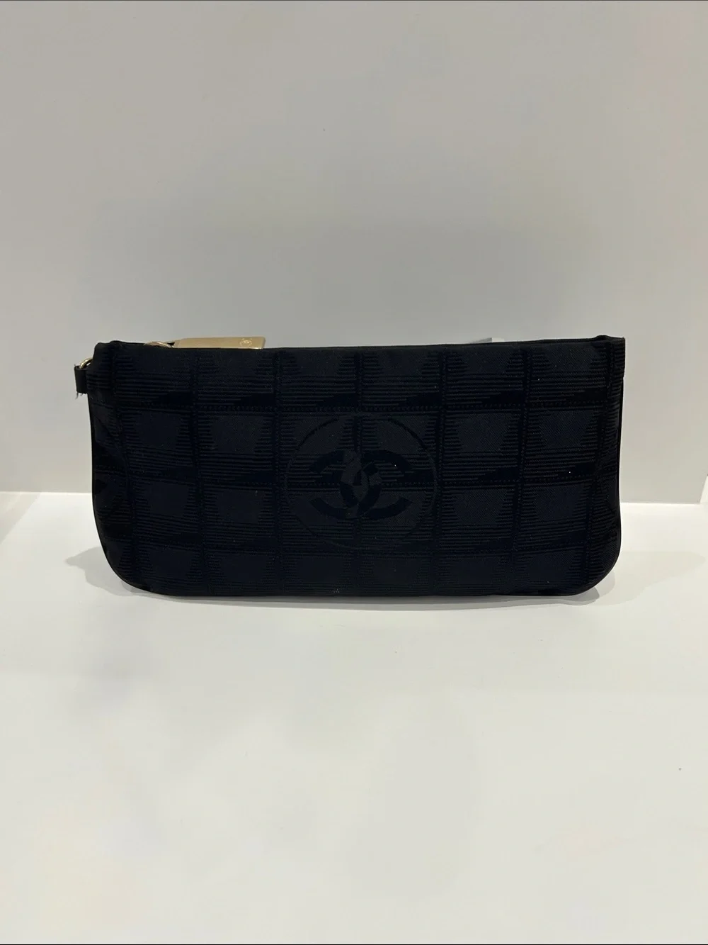 VINTAGE CHANEL LOGO NYLON WRISTLET POUCH